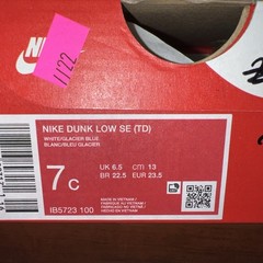 NEW Nike Dunk Low SE (TD) White/Glacier Blue-Burgundy Ash IB5723-100 SIZE 7c