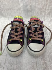 Converse All Star Neon Stitch Rainbow Tongue Black Canvas Sneaker Junior Size 1