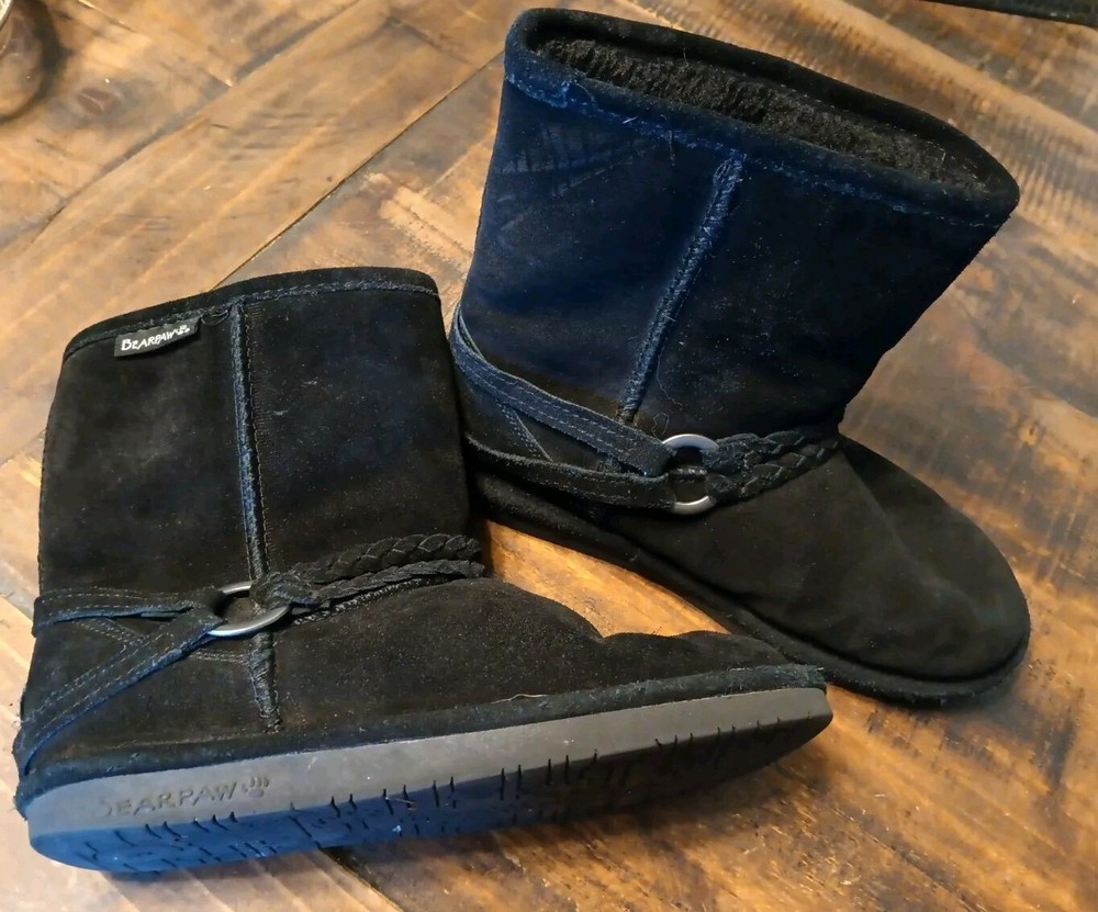 Bearpaw Winter Boots Youth Size 5 Black Emma Suede Wool Blend