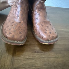 Roper Little Kids Brown Ostrich Quill Print Square Toe Pull On Cowboy Boot Sz 9