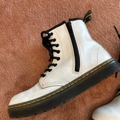 Dr. Martens Kids Size 3 White Leather Zip & 8 Hole Lace Up Boots
