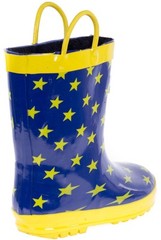 Kids Rain Boots Size 2 Star Pattern Waterproof Pull On Handles Warm Lined Shoes