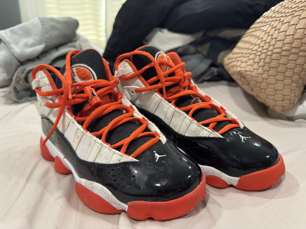 Nike Air Jordan 6 Rings Team Orange White Black DV1345-108 Size 6Y