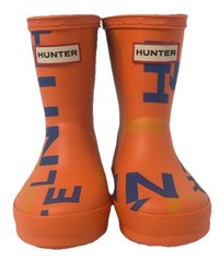 NWT Hunter Kids First Classic Exploded Logo Rain Boots Orange Blue Size 5
