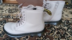 Dr. Martens Boots Leather Lace Up Combat Side Zipper Vintage Taupe Youth 3