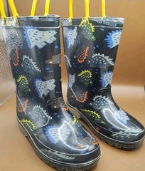 Jurassic Jumble Light Up Rain Boots Black w/ Dinosaurs Heavy Duty Clearance