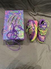 PUMA MB.03 Kids Purple Green Basketball Graphic Lace Up Low Top Sneakers
