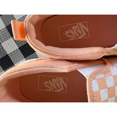 Vans Asher Kids Slip-On Peach White Checkerboard Canvas Skate Shoes size 13