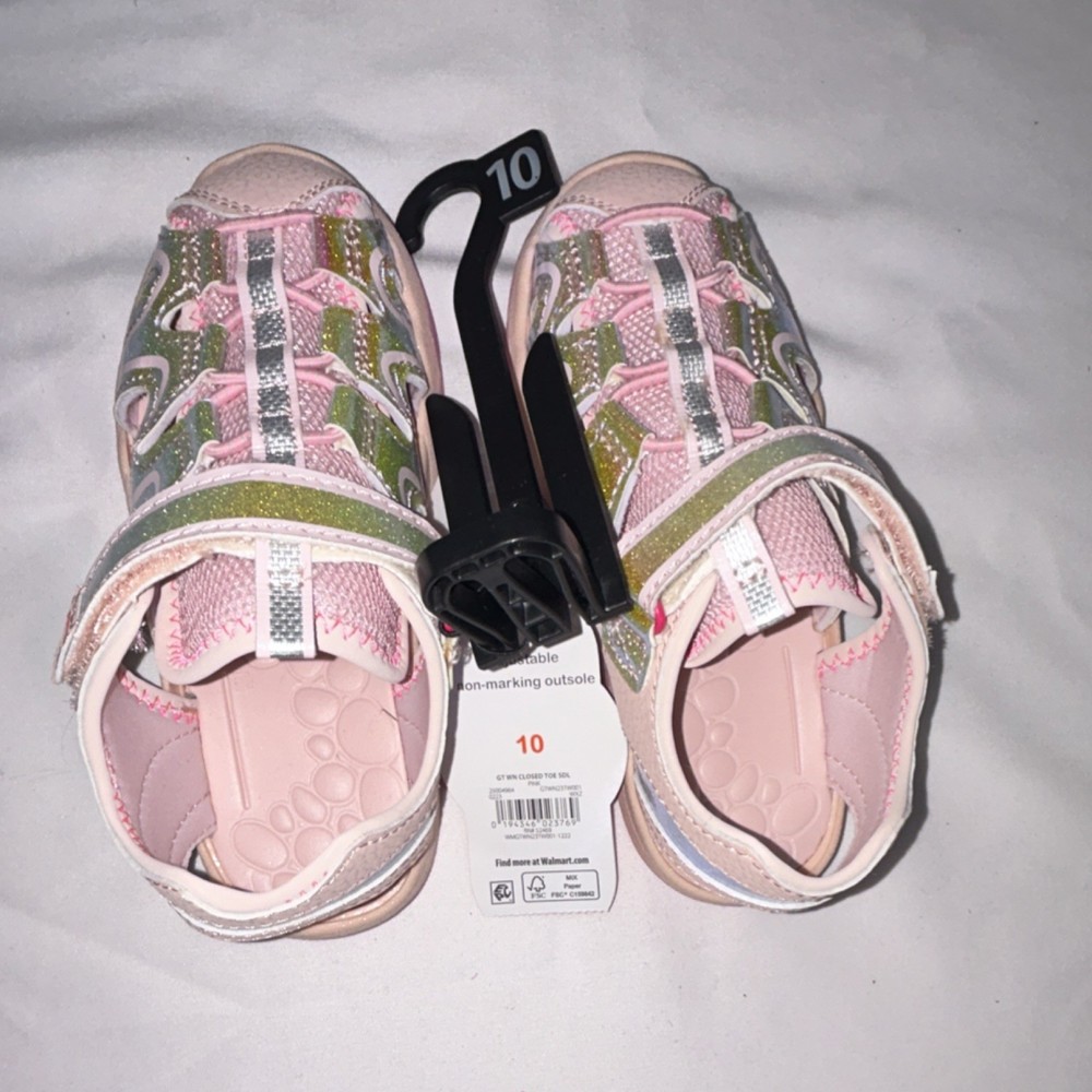 Wonder Nation Unisex Kids Glitter Hook & Loop Sneakers Pink Multicolor Size 10