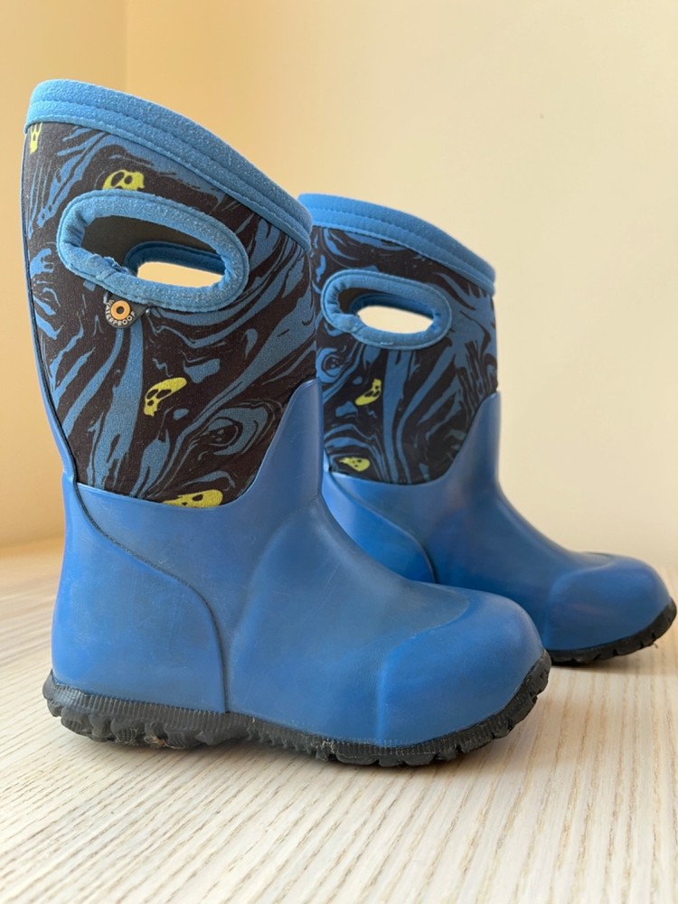 Bogs York Kids Waterproof Winter Rain Boots Spooky Print Blue Little Kid Size 9