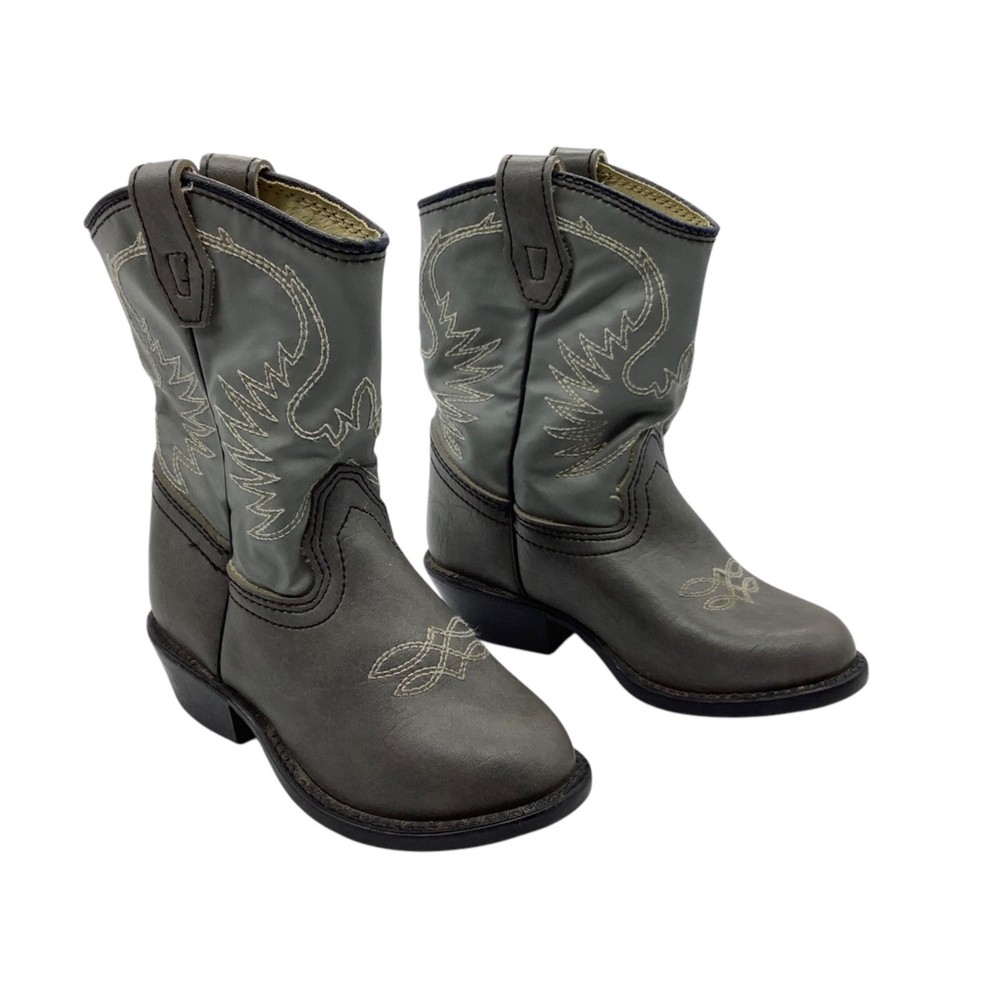 Western Cowboy Boots Gray Embroidered Pull Tabs Kid Toddler Size 6.5