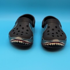 Crocs Fun Lab Shark Band Clogs W/ Strap Navy Blue Child Toddler Size 6 C