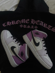 Jordan Air Jordan 1 Mid White Purple Black Synthetic Kids Athletic Sneakers Sz 6