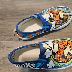 OKC Thunder Basketball Hand Painted Sneakers Kids Size 8 Slip On NBA Blue Orange