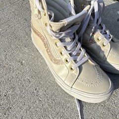 VANS Sk8-Hi White/Gold Leather High Top Lace-Up Sneakers Solid Rubber Sole
