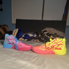 ASICS Neon Multicolor High Top Basketball Sneakers Unisex Kids Blue Pink Yellow