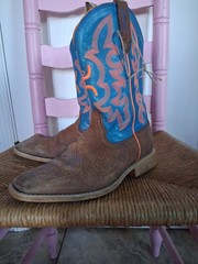 Twisted X Youth Boots Square Toe Cowboy Boots W/ Fancy Stitching Blue & Orange