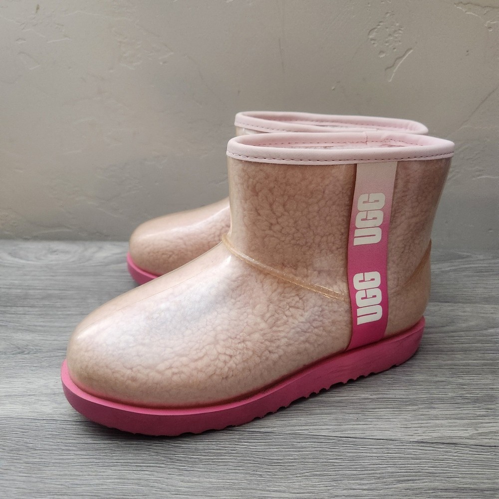 UGG Pink Classic Clear Mini Boots Size 4 Kids Waterproof Faux Shearling Warm