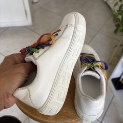 Versace White Greca Rainbow Leather Low-Top Bohemian Kids Size 31-US Size 13