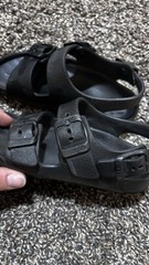 Birkenstock Men’s Black Two-Strap Buckle Slide Sandals Synthetic