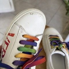 Versace White Greca Rainbow Leather Low-Top Bohemian Kids Size 31-US Size 13