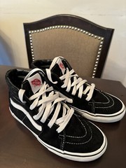 Vans Sk8-Hi Pro Black White Canvas Leather Hi Top Skate Kids shoes Size 3Y