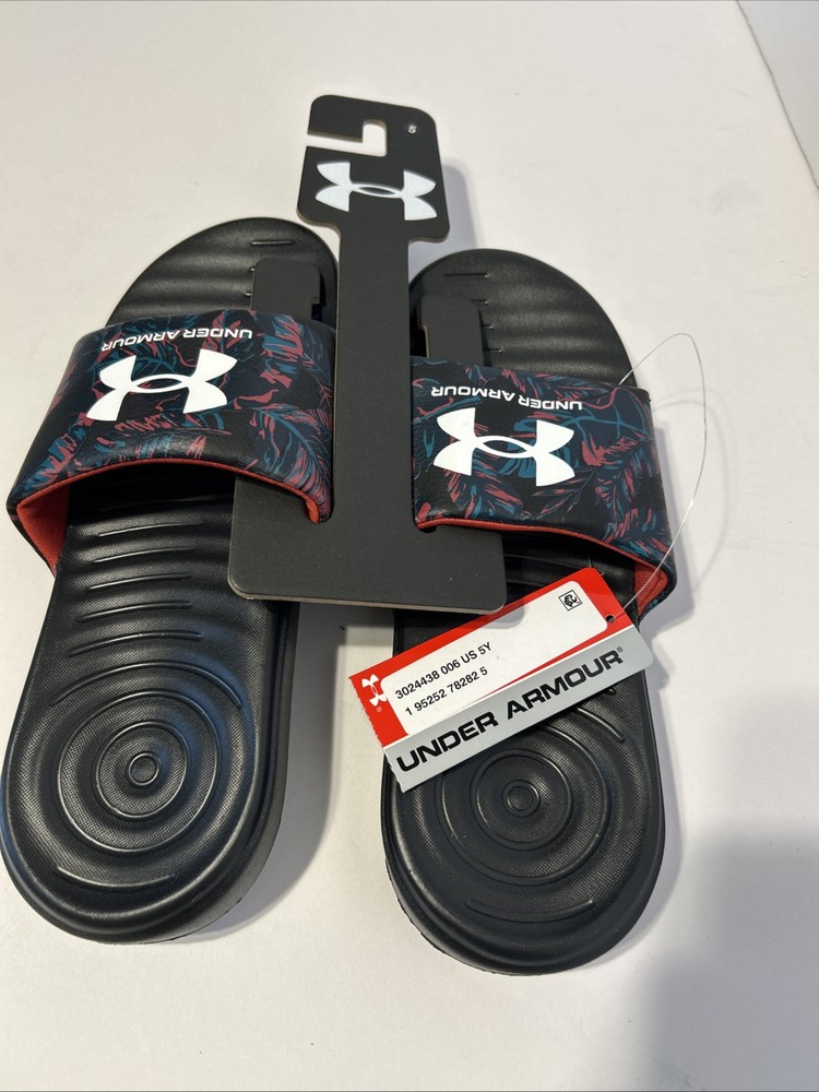 Under Armour Kids‘ Ansa Graphic Fixed Strap Slide Sandals, 5Y New Black