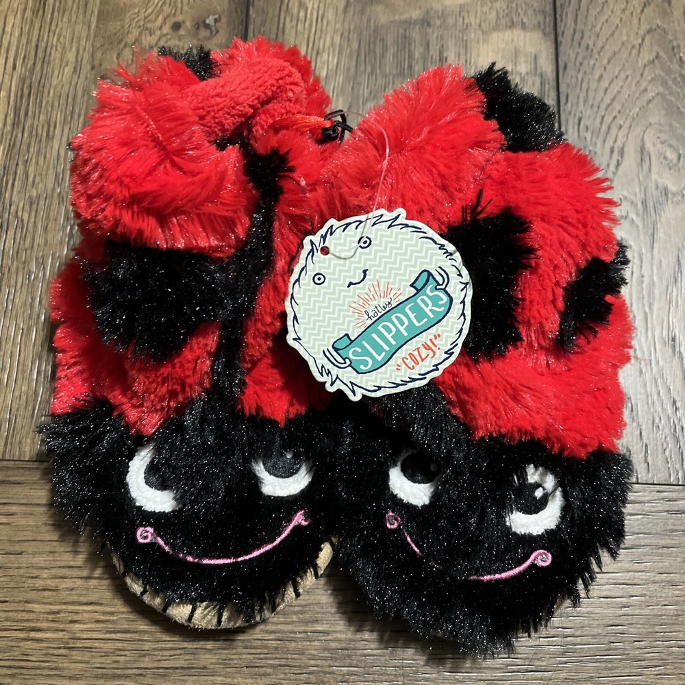 Hatley Kids Red Ladybug Furry Slouch Slippers Size Small (5-7) New with Tags