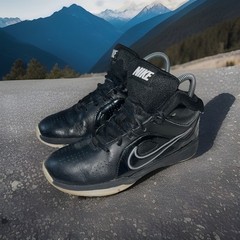 NIKE Youth Black & White Swoosh Leather High Top Sneakers 599188-001 Sz: 3Y Gym