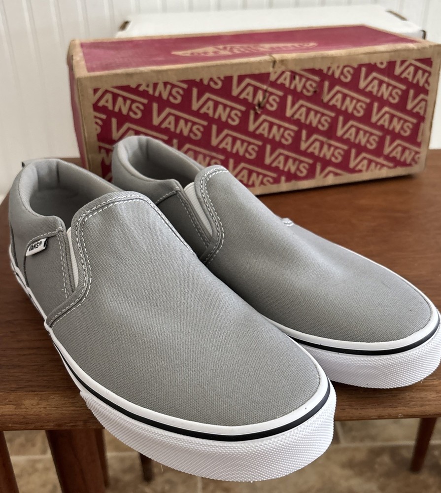 Vans Youth Asher Checker Sidewall Drizzle Grey Slip On Skate Shoes – Size 7 Nib