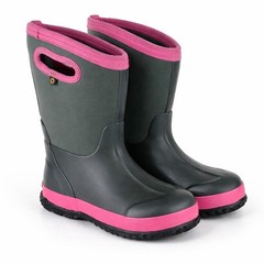 Bog Kids Girls sz 2 Grey Pink Waterproof Insulated Snow Rain Boots Winter