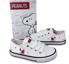 Peanuts Snoopy Hearts Canvas Sneakers Kids Size 8 White Lace Up NIB