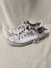 CONVERSE ALL STAR 637664C White Leather Gray Sneakers Junior Size 3 / 35