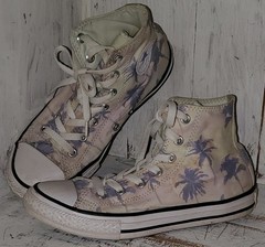 Converse All Stars White Purple Palm Trees High Tops Sneakers Size 3 Kids *S24