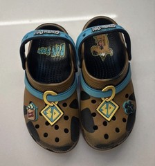 Crocs X scooby Doo Classic Clog Unisex Kids Shoe Brown Blue Charms Size 12 Rare