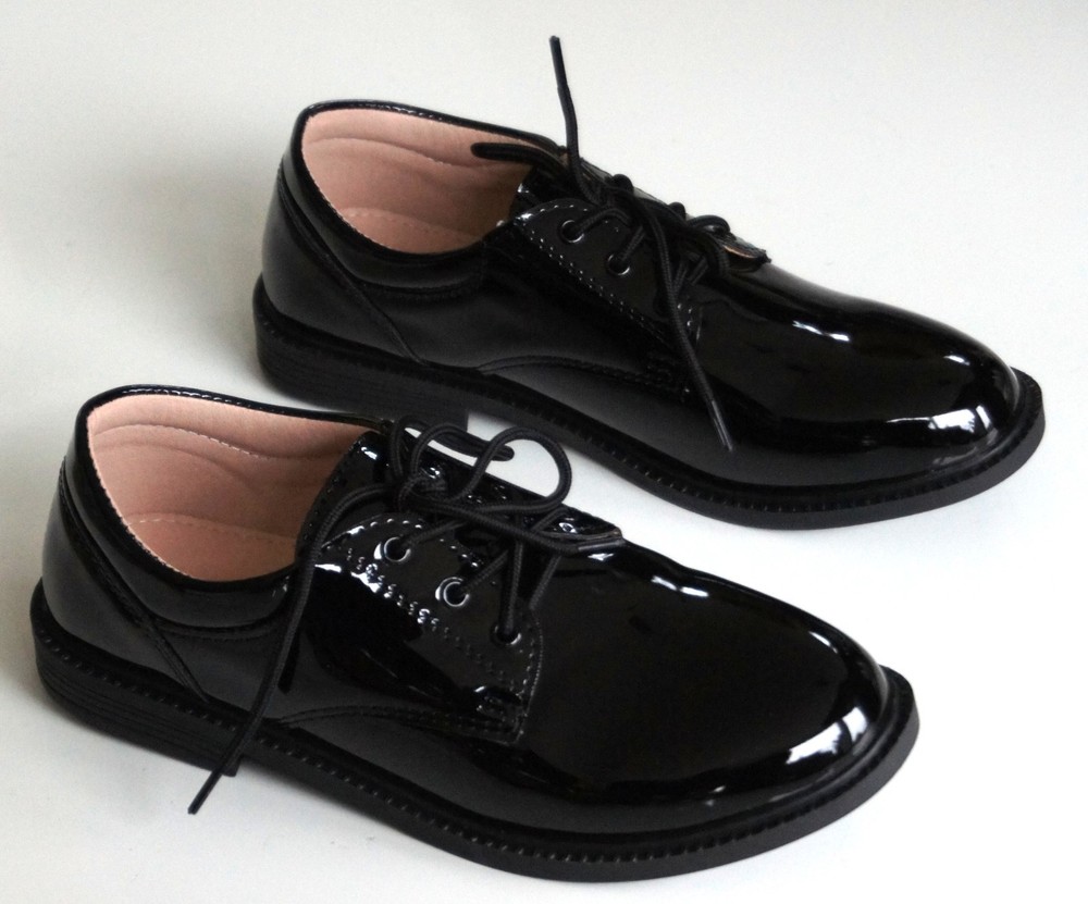 Boys Oxford British Patent Leather Suit High Gloss Lace Up Shoes Size 35 Original Box New