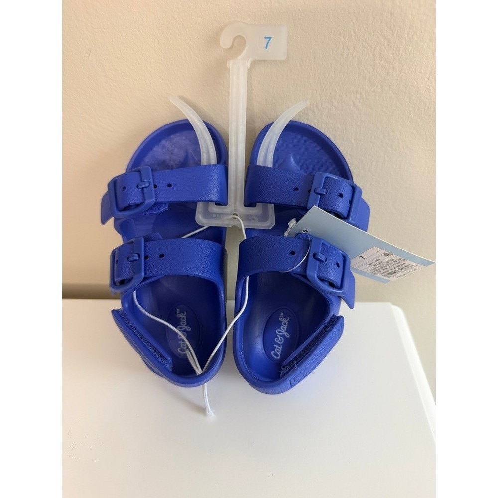 Cat & Jack Parker Slide Sandals Toddler 7 Blue Double Buckle Water Shoes NWT