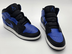 Nike Air Jordan 1 Mid 554725-077 Youth 7 Sneakers Black Blue Basketball Shoes