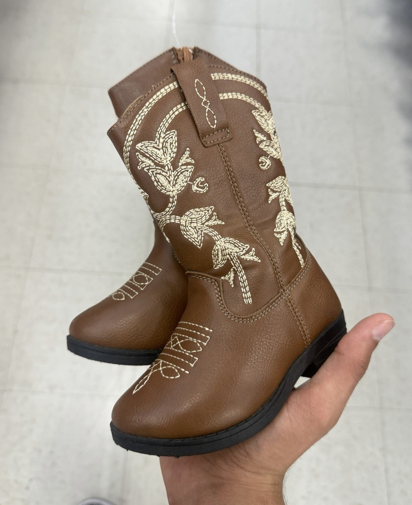 Ariat Unisex Kids Brown Western Pull-On Boots Embroidered Mid-Calf Sz 6