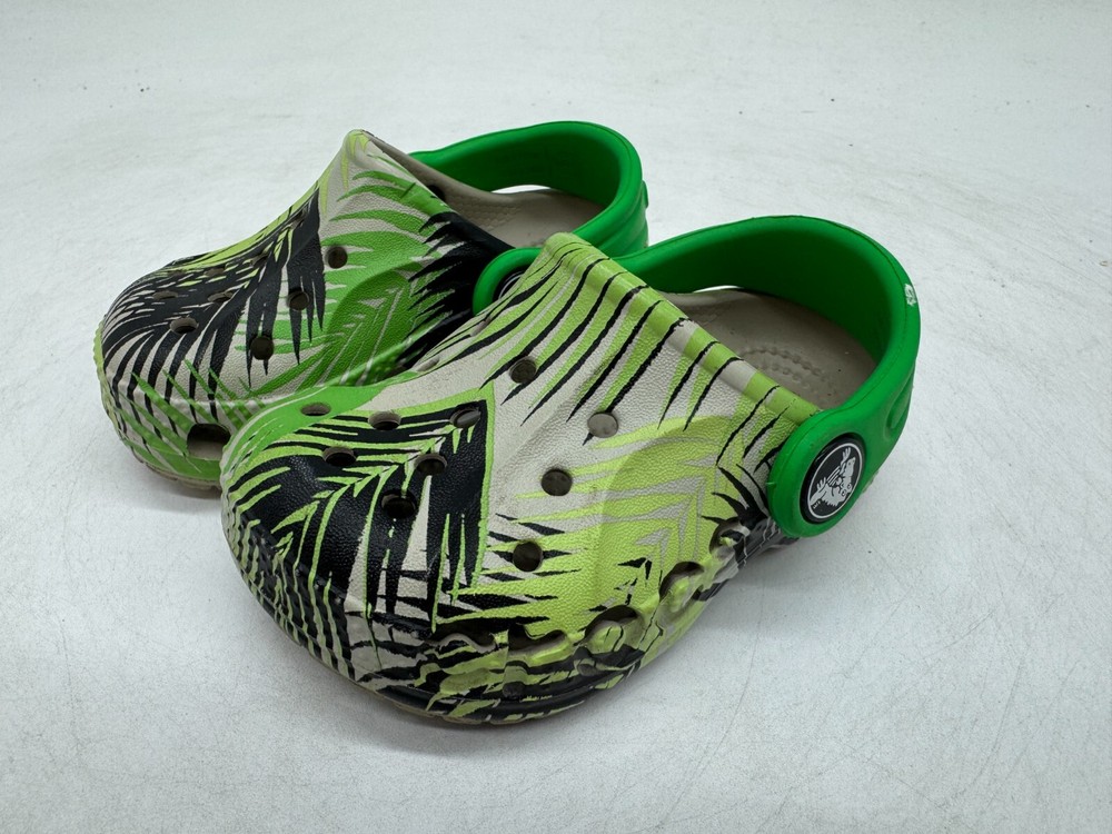 Crocs Baya Clogs Kids Green Tropical Graphic Slip-On Round Toe Comfort – 5