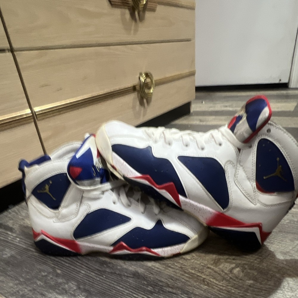 Jordan Air Jordan 7 Retro White/Blue/Red Leather High Top Sneakers 6.5Y