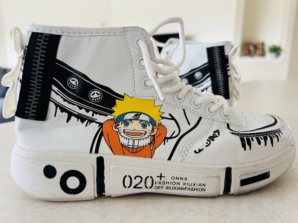 Unisex Anime High Top Sneakers Naruto Design White EU 33 Streetwear Shoes