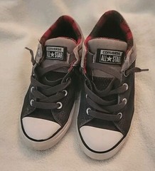 Converse All Star Chuck Taylor Shoes Black Gray Red Flannel Lined Size 3