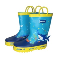 New Under The Sea Shark Rubber Rain Boots Boy’s Sz 1 Blue Yellow