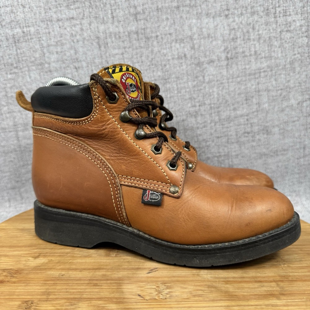 Justin Boots Youth Size 3.5 D Original Work Lace Up Leather Western Brown 780