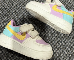 Nike Air Force 1 Kids Sneakers 6.5 White Purple Yellow Blue Hook & Loop Leather