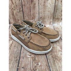 Sperry Top-Sider Boys Brown/White Leather Boat Shoes Lace-Up US 2.5 EU 34
