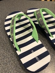 J. Crew Kids Youth Sz 3 Crew Cuts Flip Flops Nautical Theme Anchor Stripe Green