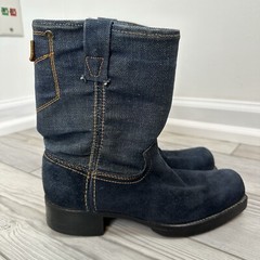 Dingo Youth Cowboy Boots Size 3B Denim Suede Made In USA Western Rodeo
