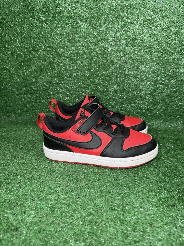 Nike Court Borough Low Boy Size 13C Black Red Hook Loop Walking Shoes DV5457-600